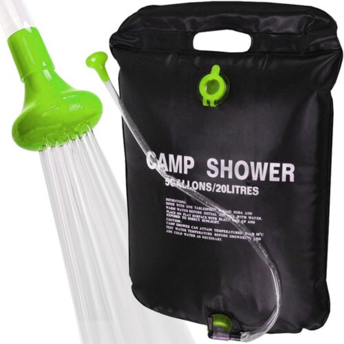 MOZY - Douchezak met Douchekop - 20 liter - Zwart / Groen - op Zonne-Energie - Kampeer Douche - Camping Douche - Festival Douche