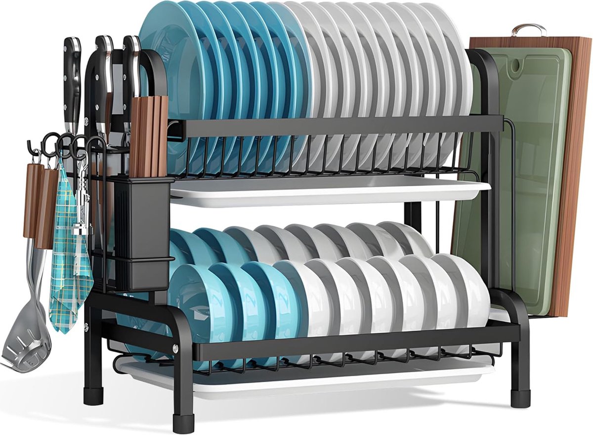 Goedkoopste Afdruiprek, 2-traps servies-droogrek, servies-droogrek van koolstofstaal, gebruiksvoorwerpenhouder