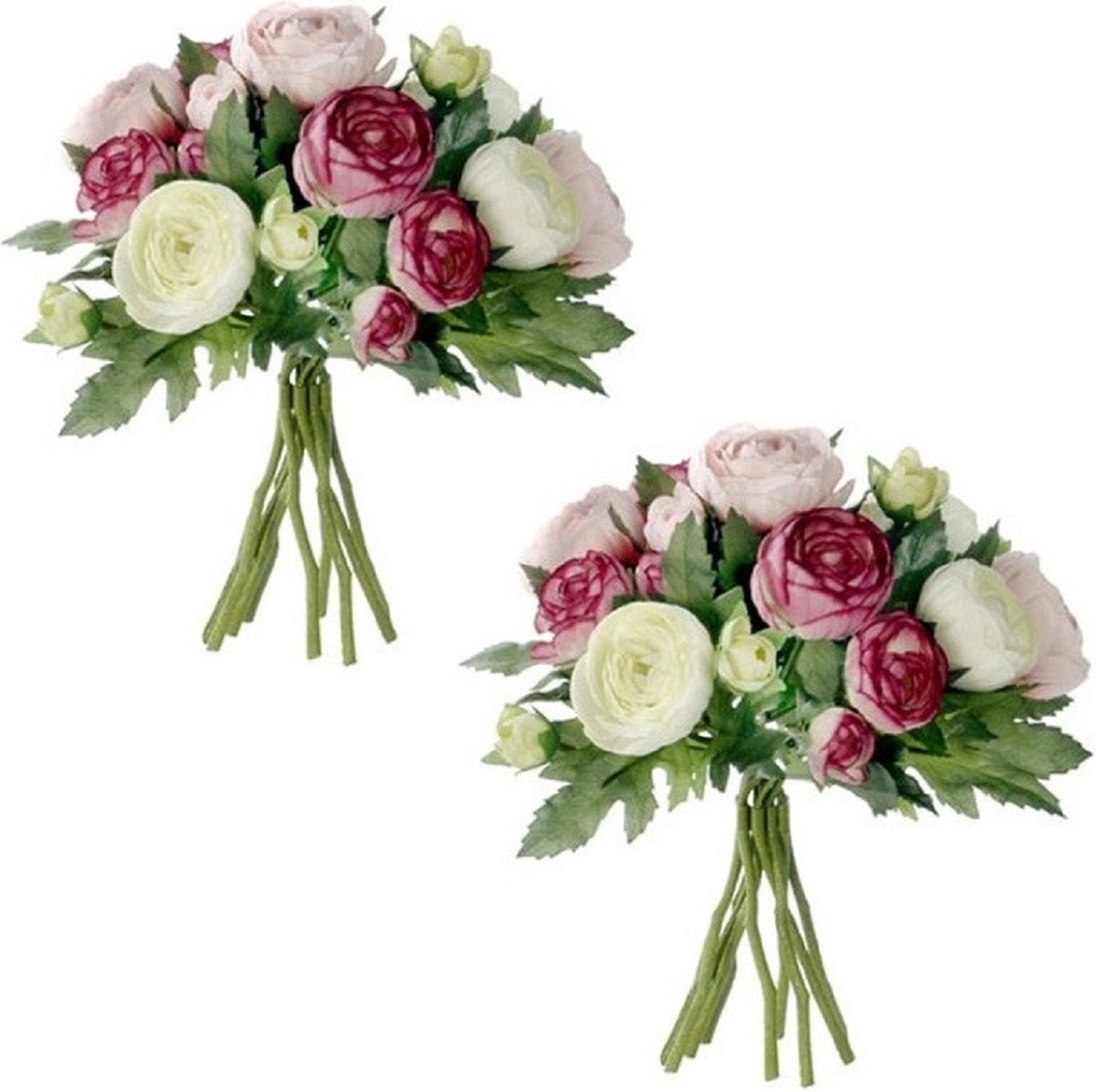 Mica Decorations Ranunculus/ranonkel boeket - 3x stuks - roze - kunstbloemen - 22 cm - bruidsboeketten