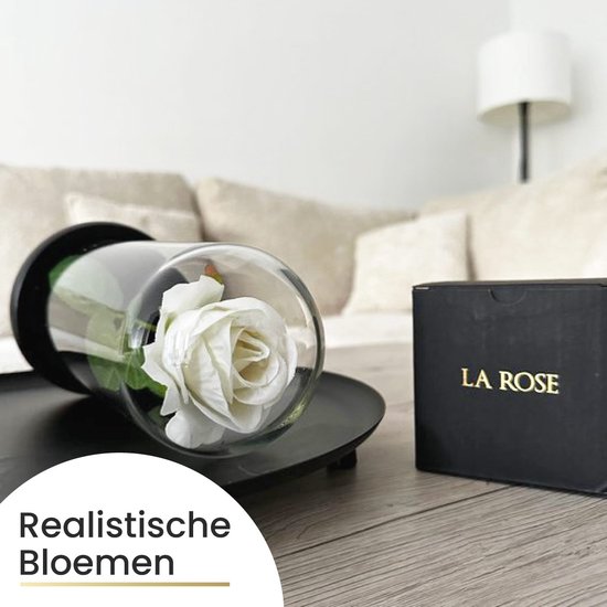 La Rose Flower White - Rose blanche de Luxe en cloche en verre - Rose en verre - Décoration florale romantique