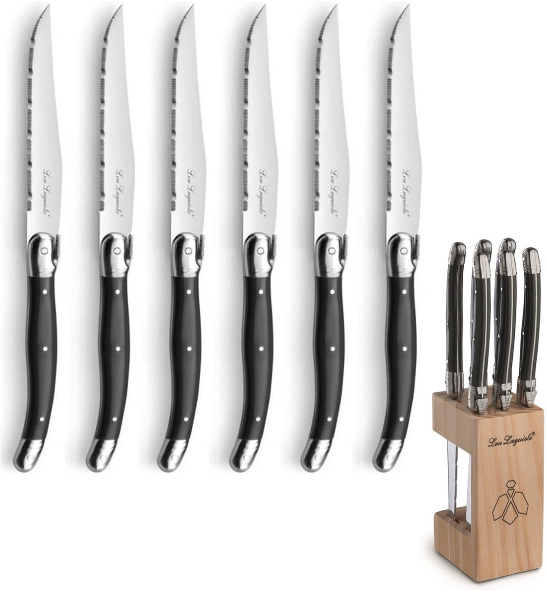 Bol.com Lou laguiole -6 steakmessen in blok antraciet aanbieding