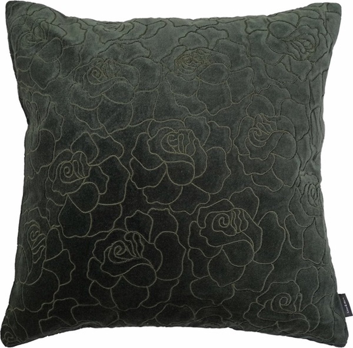 Linen & More Rose Embroidery Forest Groen Kussen | 45 X 45 | Sierkussen Voor Woonkamer Of Slaapkamer