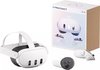 Meta Quest 3 VR-headset met twee controllers en doos met 128 GB opslag.