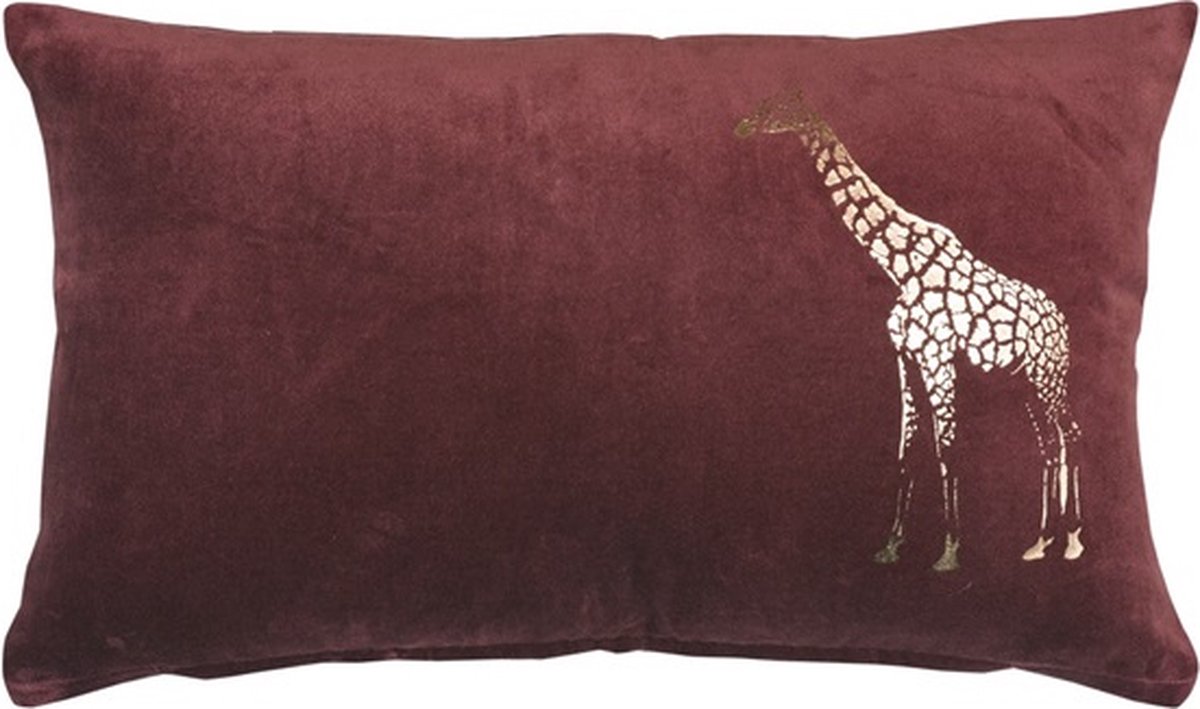 Linen & More Giraffe Foil Bordo Kussen | 30 X 50 | Sierkussen Voor Woonkamer Of Slaapkamer Rood