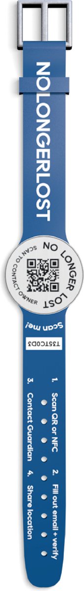 NoLongerLost - Unieke QR code - Armband - Met sluiting - Donkerblauw - Waterproof