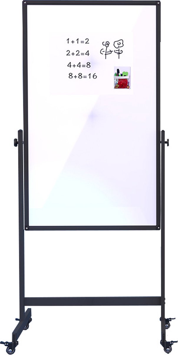 IVOL Whiteboard 66x110 cm - Verrijdbaar - Dubbelzijdig - In hoogte verstelbaar - Zwart frame