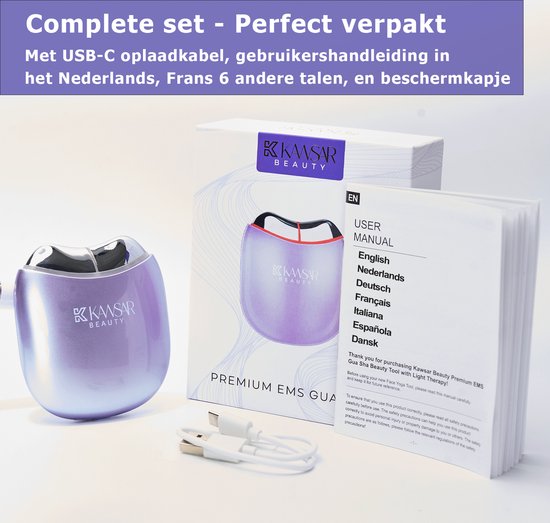 Premium EMS Gua Sha Gezichtsmassage & Beauty Apparaat met Lichttherapie - Depuff, Verjong & Contour - Blauw, Groen & Red Light Therapy - Huidverjonging, Facelift & Anti-Rimpel - LED Masker - Gezichtsroller - Skincare - Voor Alle Huidtypes