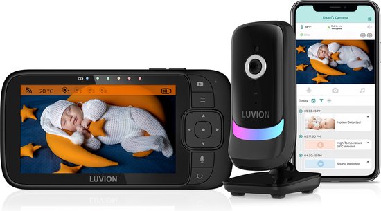 Foto: Luvion essential connect black babyfoon met camera n app uitbreidbaar tot 4 baby camera s premium hd wifi baby monitor