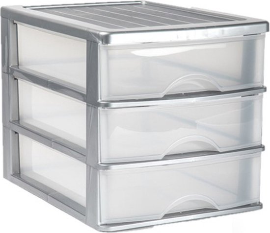 Foto: Ladeblok bureau organizer met 3 lades grijs transparant l35 5 x b27 x h26 opruimen opbergen laatjes