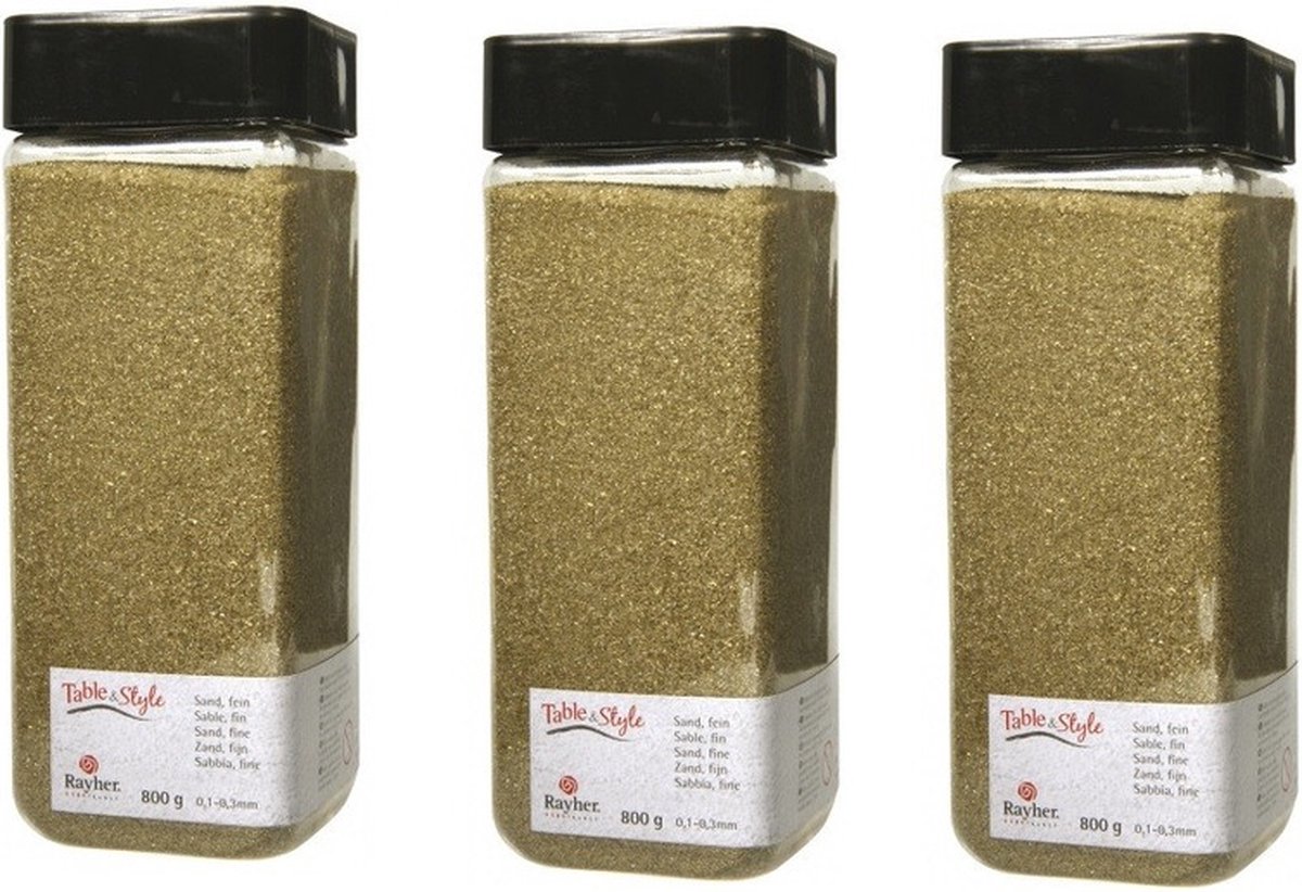 Rayher hobby Fijn decoratie zand - 3x - goud - 475 ml - decoratie - zandkorrels - bloempot/vaas/knutselen