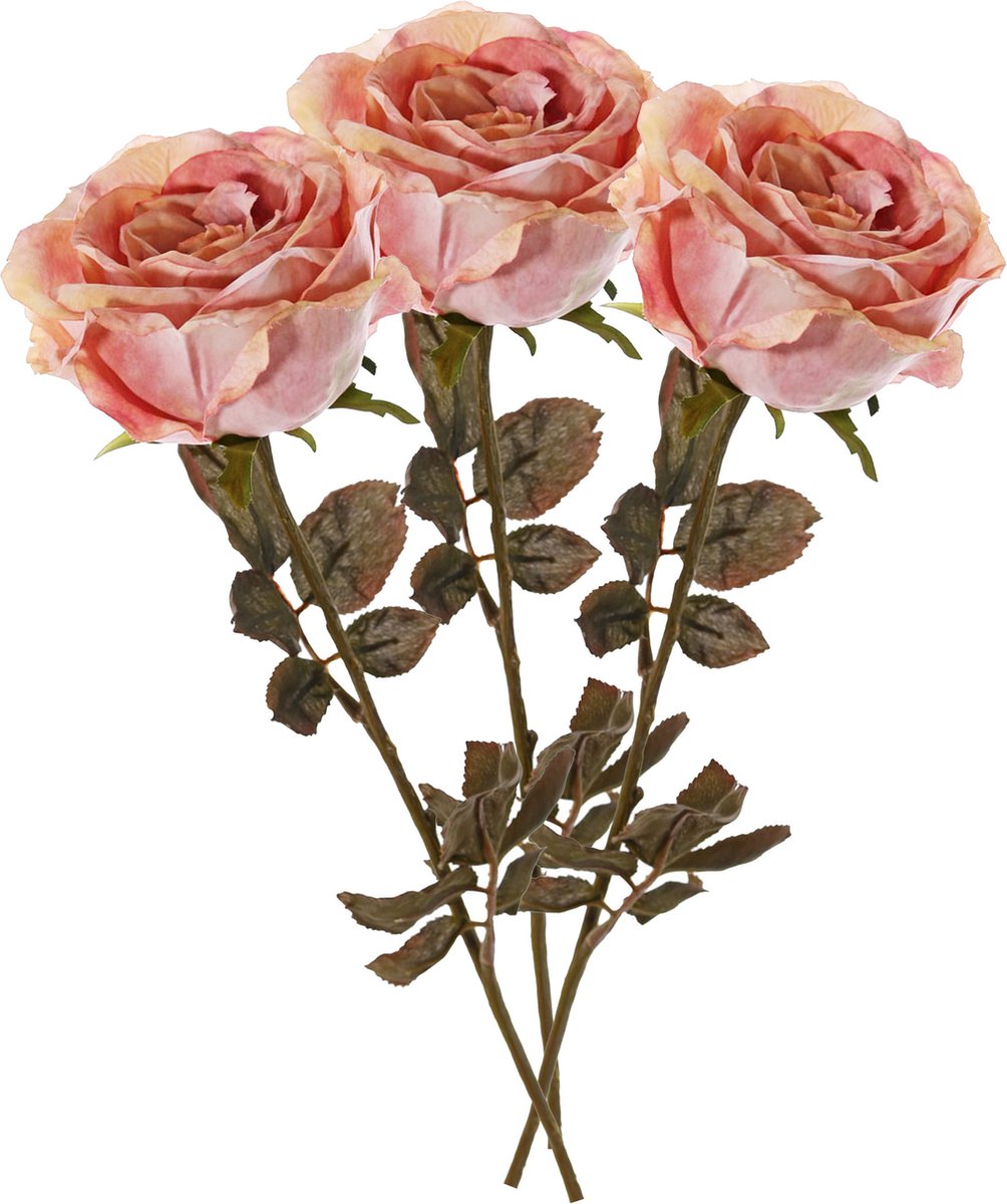 Top Art Kunstbloem roos Calista - 3x - oud roze - 66 cm - kunststof steel - decoratie bloemen Oudroze