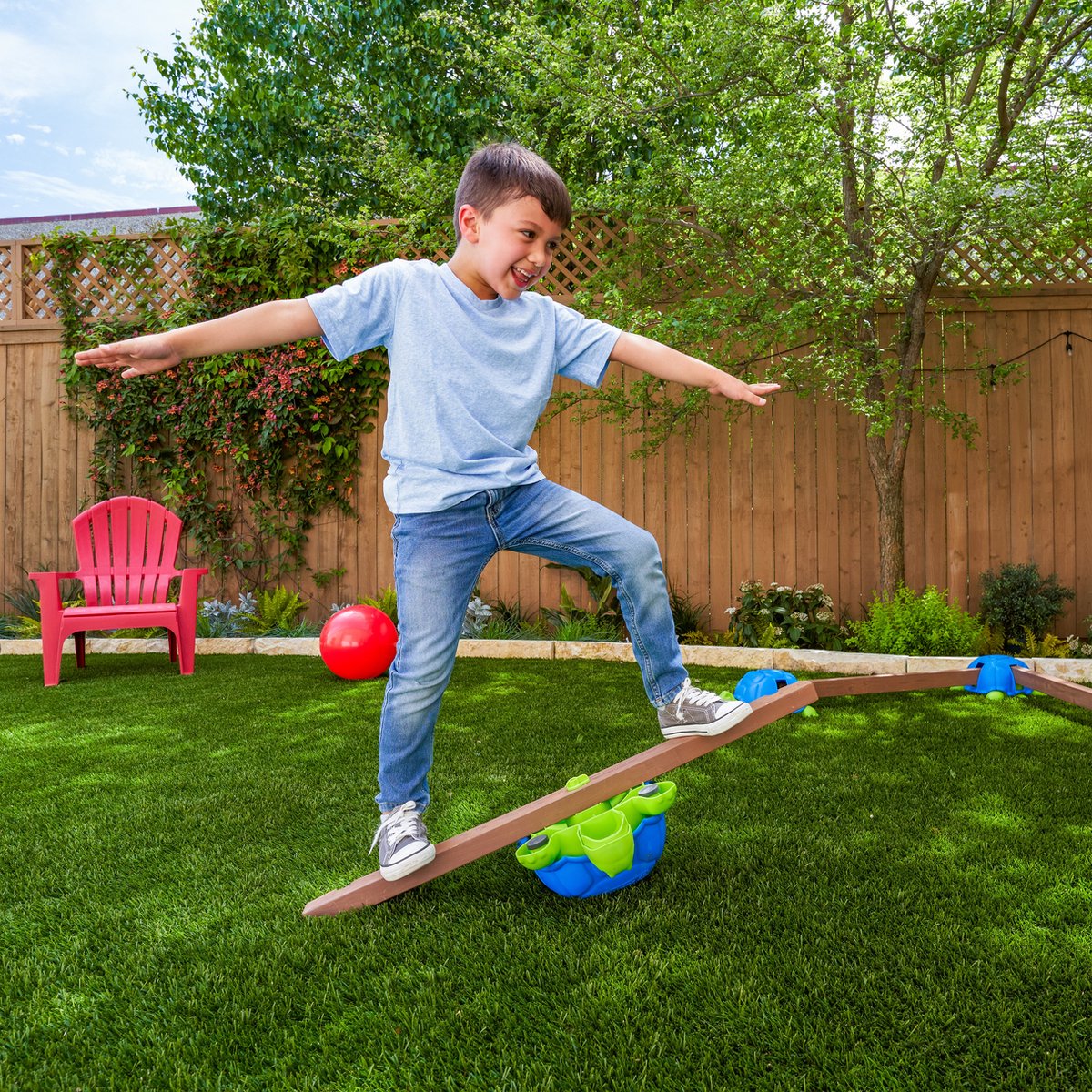 KidKraft Turtle Totter Balance Beam - Evenwichtsbalk voor kinderen transformeerbaar naar wip / wiebelbord