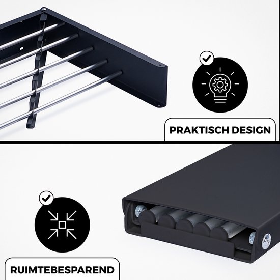 Étendoir mural Vonia - Étendoir - Wasrek - Étendoir pliable - 100 x 50 cm - Zwart