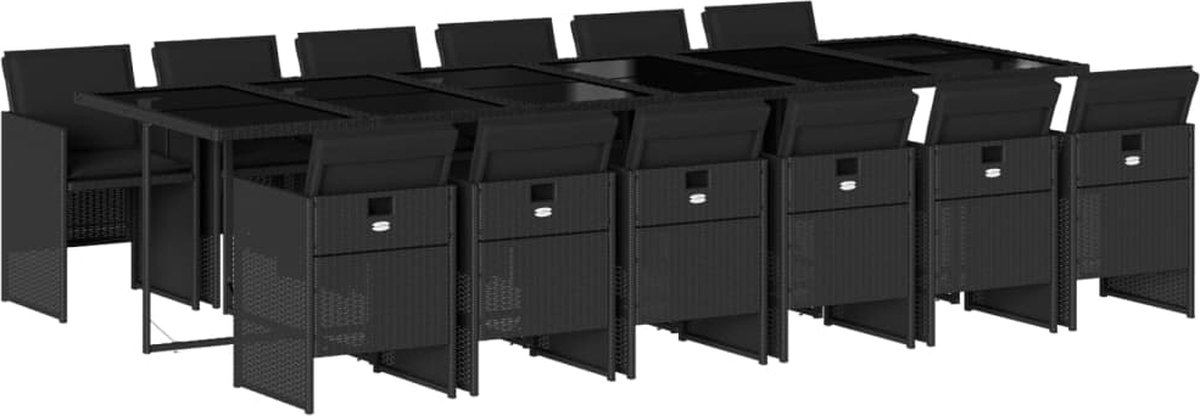 VidaXL 13-delige Tuinset met kussens poly rattan zwart