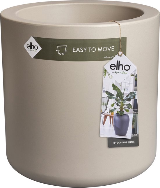 Elho Pure Cilinder Wheels 50 - Grote Bloempot voor Binnen en Buiten - Gerecycled Plastic - Ø 49.5 x H 50 cm - Balanced beige
