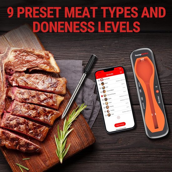 ThermoPro TP27C Draadloze grillthermometer met 4 sondes, vleesthermometer, braadthermometer, IPX4 waterdicht, grote lcd-keukenthermometer voor BBQ, gasgrill, Dutch Oven