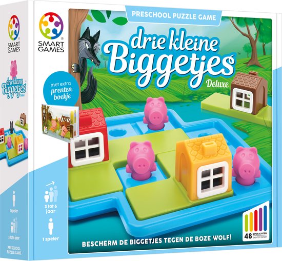 SmartGames - Drie Kleine Biggetjes Deluxe - 48 opdrachten - kleuters - met extra sprookjesboek - verstoppertje spelen