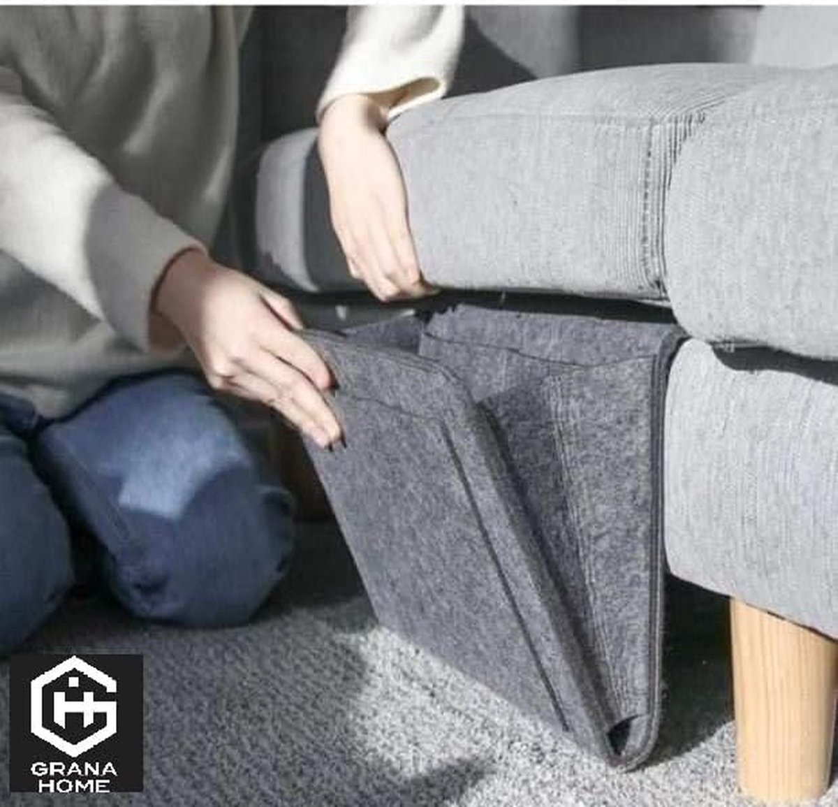 Opbergtas voor bed bank organizer dik vilt nachtkastje tas bed organizer voor mobiele telefoon iPad Kindle e-reader laptop bril boek afstandsbediening (donkergrijs)