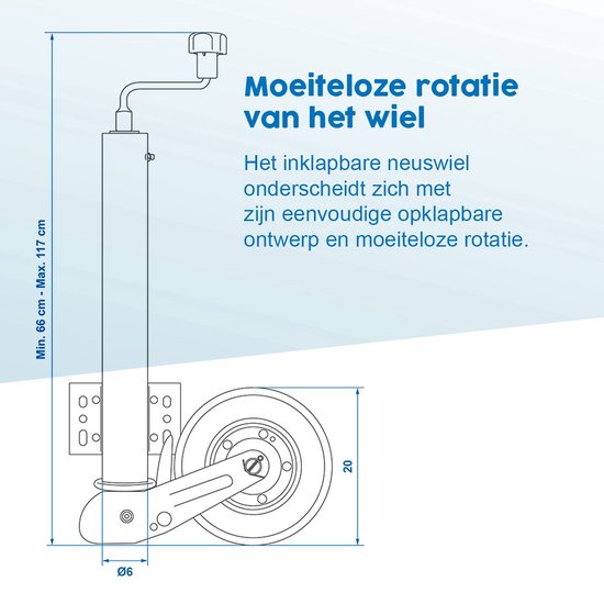 Proplus Inklapbare Neuswiel voor Caravan, Vouwwagen en Aanhangwagen Ø60 mm - 200 x 600 mm - Steunwiel - Rubberband - Max. 400 kg van ProPlus — afbeelding 3