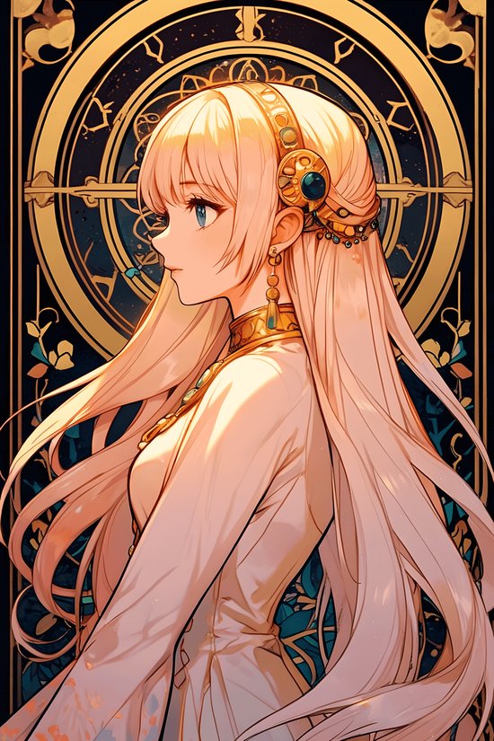 Anime Poster - Meisje - Gouden Bol - Japanse - Fantasie - Mystieke - posters - formaat 60x90cm - Wanddecoratie - 2671MT