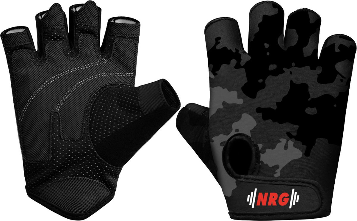 NRG Sport & Fitness Handschoenen Heren & Dames - Krachttraining & Crossfit - Camouflage Grijs & Zwart - Meer grip - Maat M