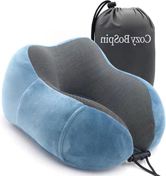 Travel Blue Nekkussen – Luxe Reiskussen met 100% Eend- en Ganzendonsvulling en Satijnen Katoenen Hoes – Ergonomisch Nekkussen voor Vliegtuig, Auto, Trein en Kantoor – Inclusief Reistas