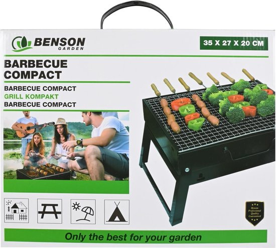 Benson Compacte barbecue met handvat - draagbaar - 35 x 27 x 20 cm - zwart