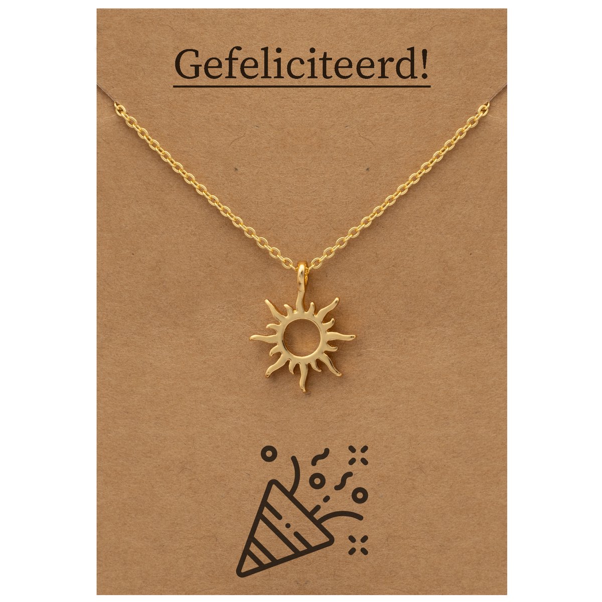 Cadeau Ketting: Gefeliciteerd! - Zonnetje voor Geluk Sieraad - Goudkleurig - Gefeliciteerd - Pax Amare