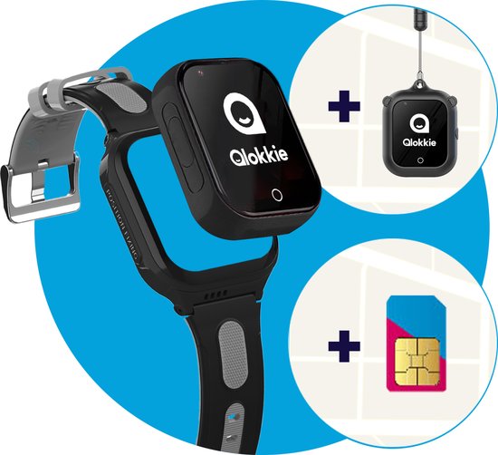 Qlokkie Kiddo GO PLUS - GPS Horloge kind - GPS Tracker kind - Videobellen - Veiligheidsgebied instellen - SOS Alarmfuncties - Smartwatch kinderen - Inclusief simkaart en mobiele app - Zwart