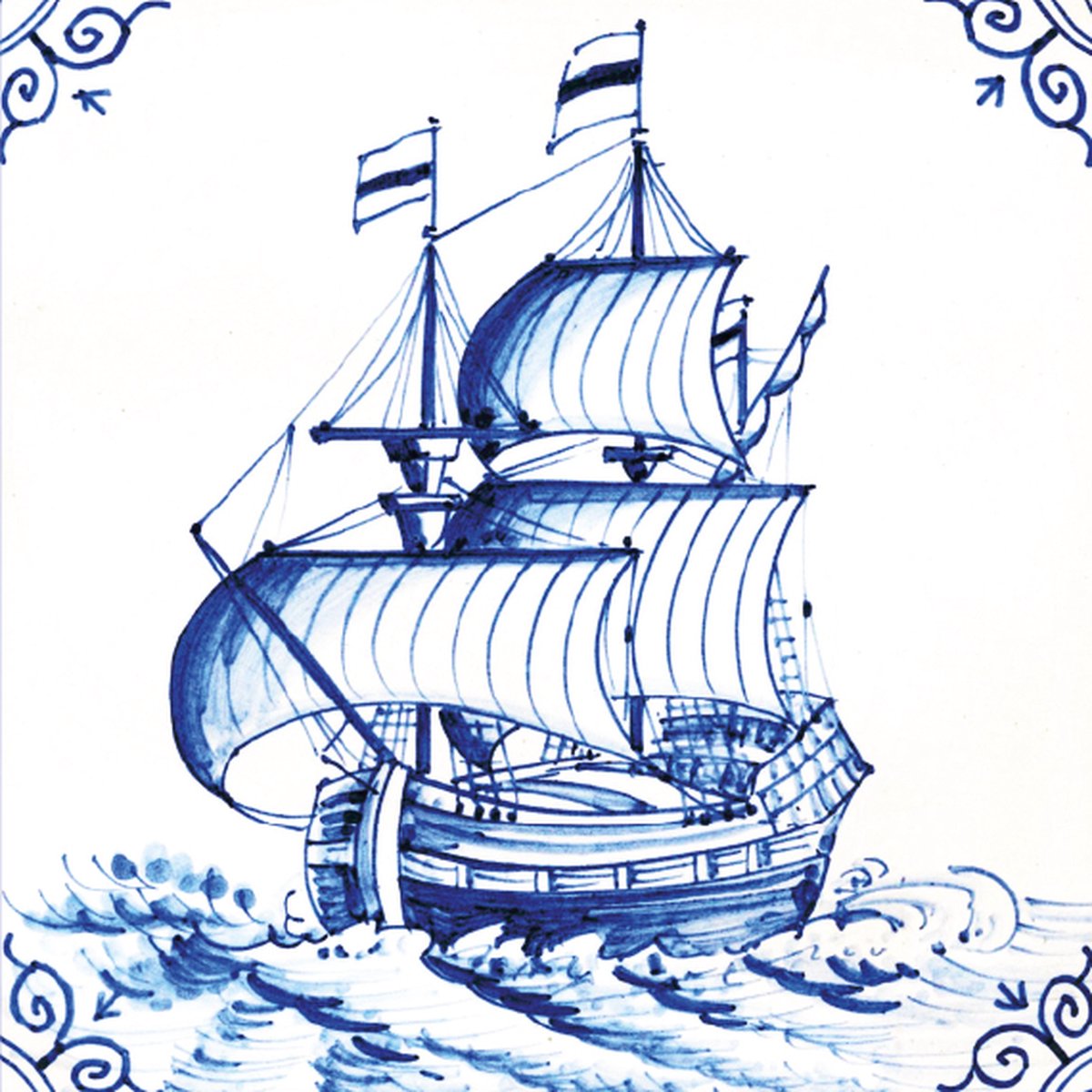 15 tegelstickers Delfts Blauw schip 15cm x 15cm - backsplash - peel and stick - plakfolie - voor badkamer, keuken of toilet - zelfklevend