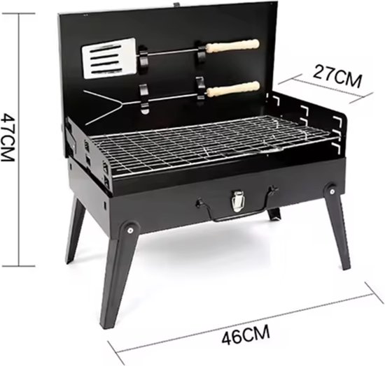 Koffer BBQ - Houtskool Barbecue - Opvouwbare inklapbare meeneem kolen BBQ inclusief gereedschap - Opvouw inklap tafel vakantie camping compact klein onderweg van Merkloos — afbeelding 4