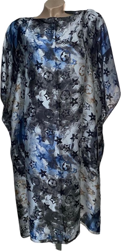 Foto: Kaftan tuniek jurk satijn van viscose zijde print one size grijs