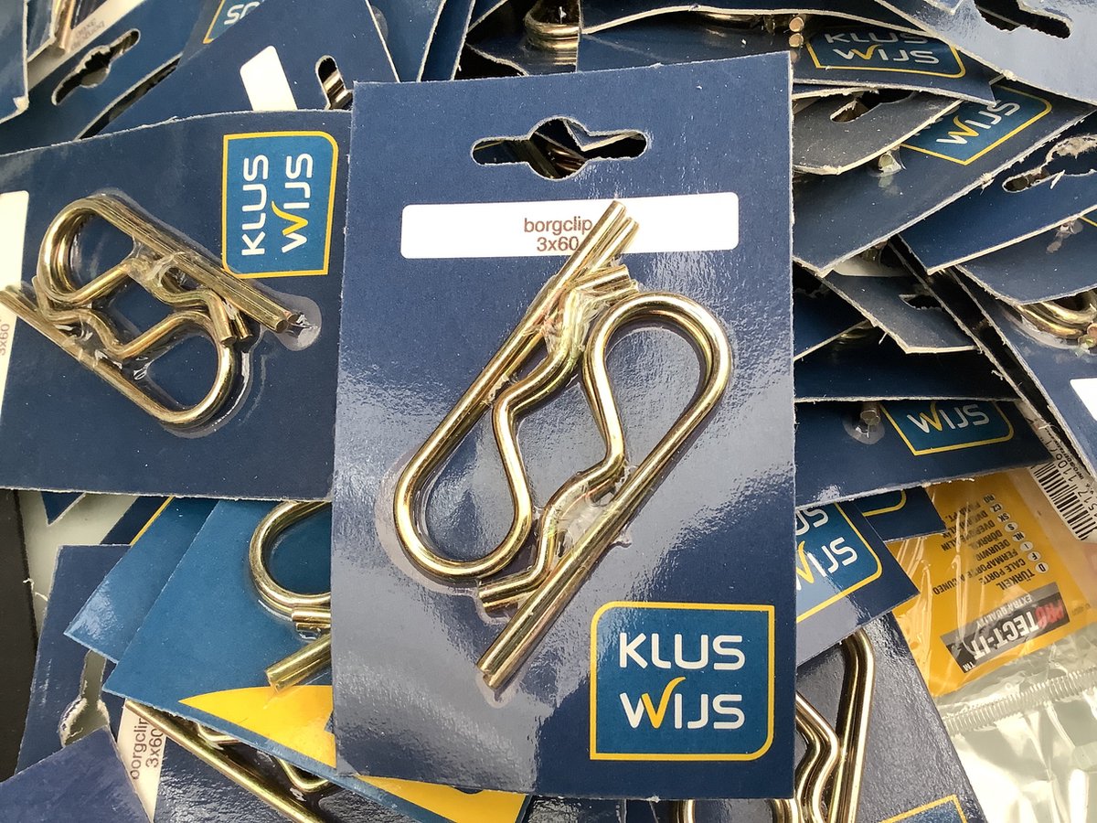 borgpen. clip, haarspeld. 3.0mm. dik x 60mm. lang. 4 stuks. kluswijs.