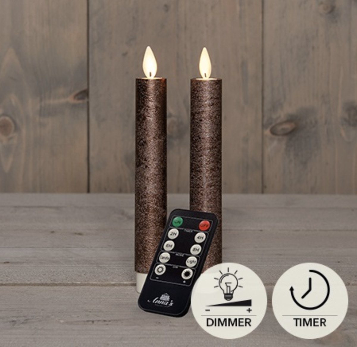 LED-stompkaars ster bruin set van 2 stuks warm wit 7 x 10 cm