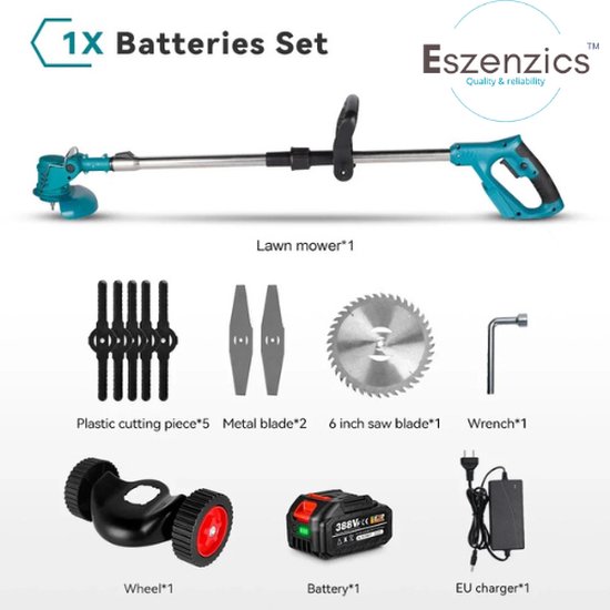 Foto: Eszenzics professionele accu grasmaaier 3 in 1 trimmen maaien zagen gratis accu 18v voor makita draadloos telescopische steel zaag en maaiblad