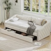 Sweiko 90*200cm Slaapbank, Dagbed, Eenpersoons dagbed met 2 laden, Grote opbergruimte, Beige