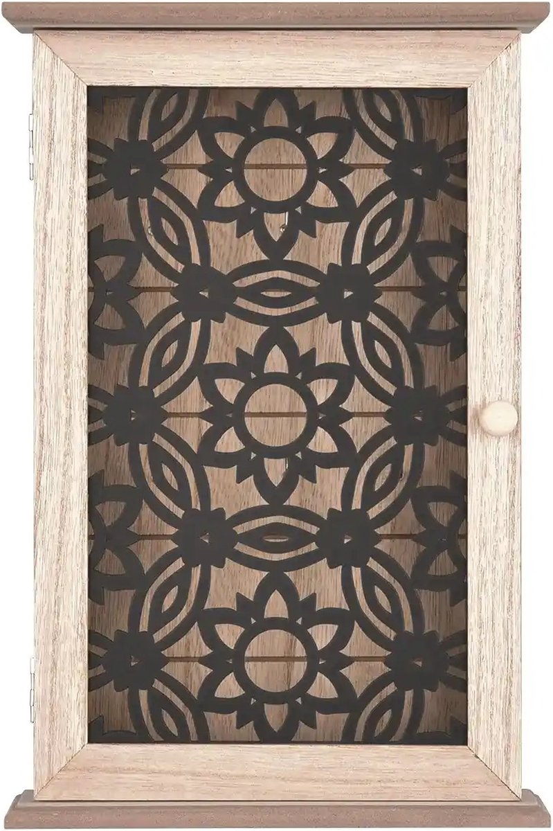 Houten Sleutelkast zwarte bloemen 30x20x5cm