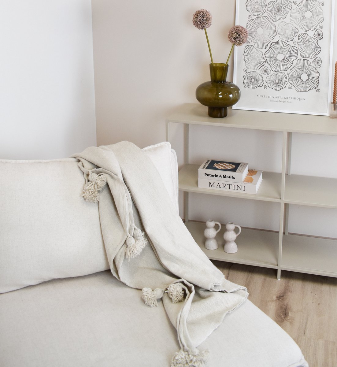 Dekentje - pompom deken creme wit – Ideaal als sprei voor je bed of deken voor op de bank - 150 x 200cm - Plaid woon- en slaapkamer
