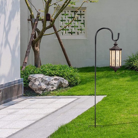 Mutool Verstelbare herdershaken voor buiten, 2-pack zware vogelvoederpaal, herders boef tuinhaken voor lantaarn vogelvoeder tuinverlichting hangende planten zonne-licht, zwart (78in/198cm