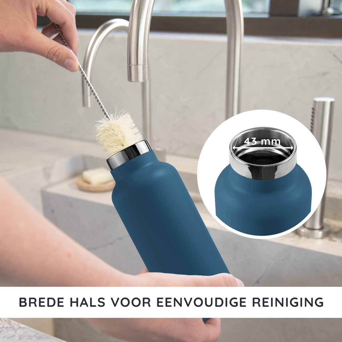 Bambaw® 1 Liter RVS Thermosfles - Isoleerfles, Dubbelwandig, Lekvrijen, loodvrij en Plasticvrij Geïsoleerde Fles met Bamboe Deksel voor Warme en Koude Dranken - Ideaal voor Reizen, Werk, Yoga, Wandelen en Dagelijks Gebruik – blauw — cadeau in Sport & Outdoor - foto 4