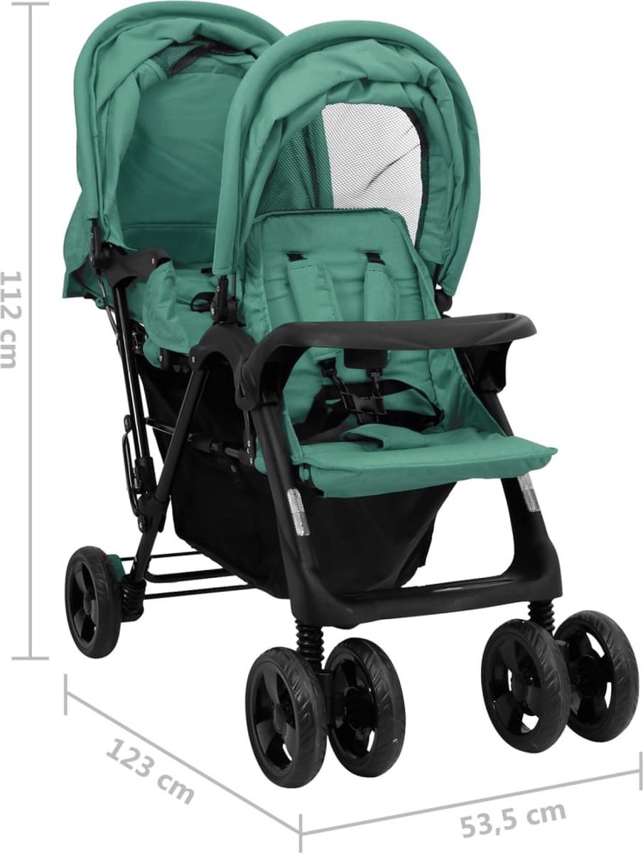vidaXL Tandem Kinderwagen Luxe Groen Staal - afbeelding 2