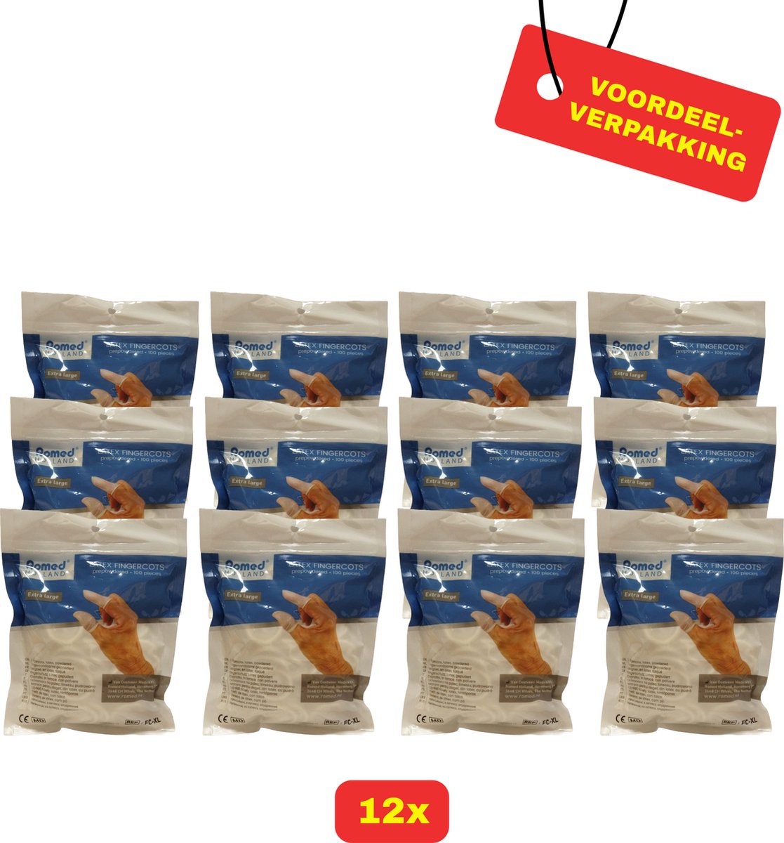 Goedkoopste 12 X Romed Vingercondooms Latex XL - 12 x 100 stuks - Voordeelverpakking!