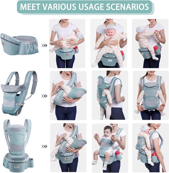WSNDM Draagzak Van Pasgeborene, Ergonomische Draagzak, Draagzak Met Heupzitje, Met Verstelbare Posities, Opvouwbare Heupdrager Voor Baby's, Geboorte Tot 23 Kg