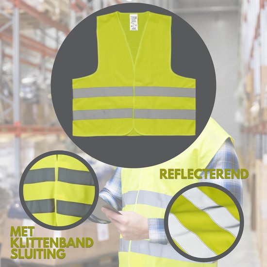 Technosafety Veiligheidshesjes 4 stuks Geel - met Reflectie - Veiligheidsvest familiepak - Reflectievest – Veiligheidshesje