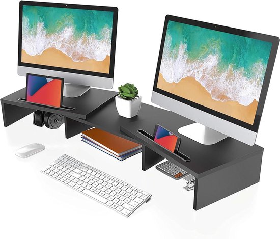 Fenge Houten Monitorstandaard PC Laptop Computer Schermstandaard met Lade, Monitor Printerverhoger voor Bureaus met Telefoonhouder - Max. Belasting 25 kg 52x23,5x8,9cm Eiken