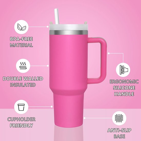 Gobelet Isotherme 1180 Ml LOITTAINUE Avec Paille & Anse - Acier Inox Double Paroi - Kaki - Chaud/Froid 6-10h