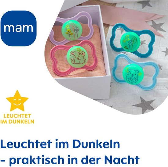 MAM Air "Skin Soft" siliconen fopspeen 16+ - Day & Night - Set van 6 - Incl. 3 steriliserende transportboxen van MAM — afbeelding 4