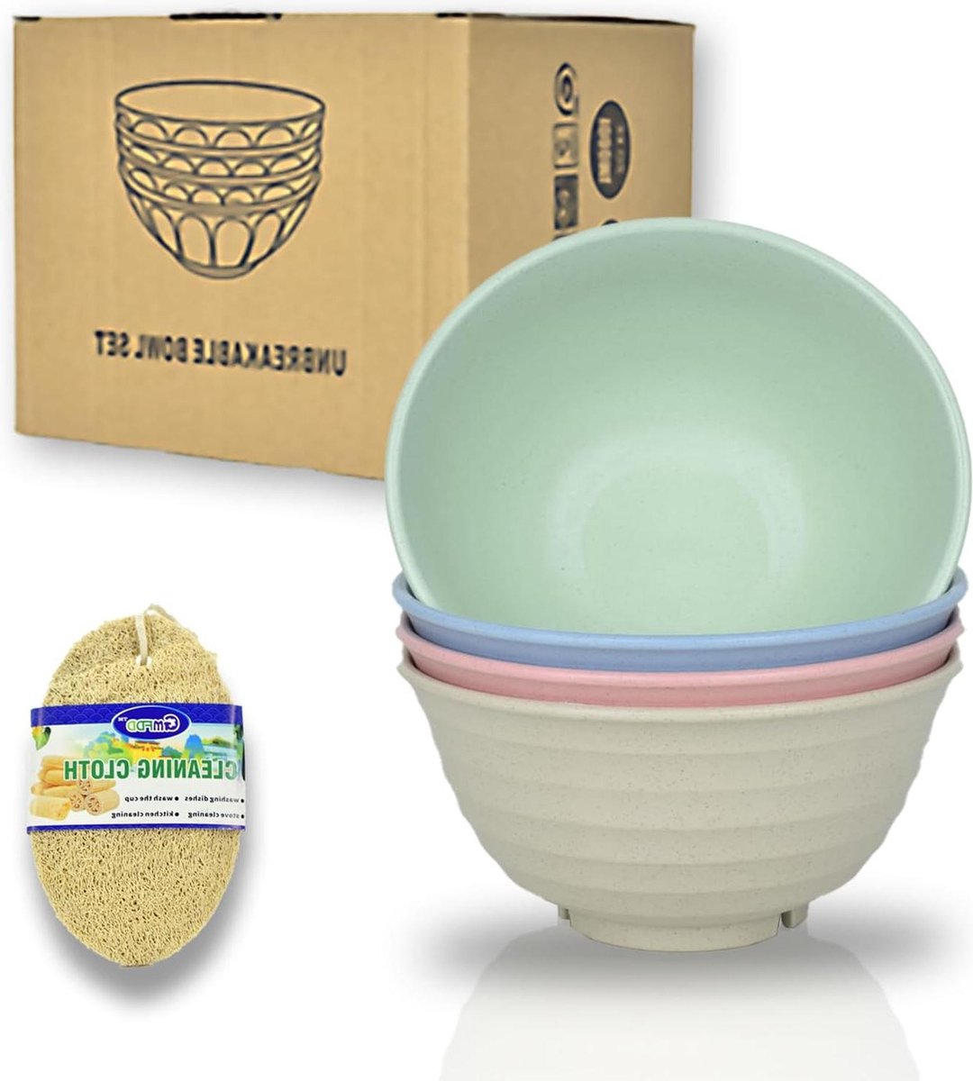 Onbreekbare Plastic Kommen Set Van 4 1000ml Voor Graansoep Snacksalade Rijstnoedels Magnetron- En Vaatwasmachinebestendig Kleurrijk Φ17cm