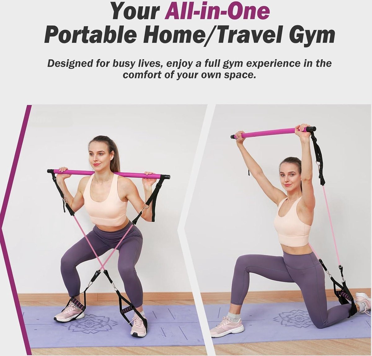 Entraînement Complet Corps WeluvFit Barre Pilates 3 Sections Avec Bandes - Kit Fitness Maison Complet Bandes Résistance
