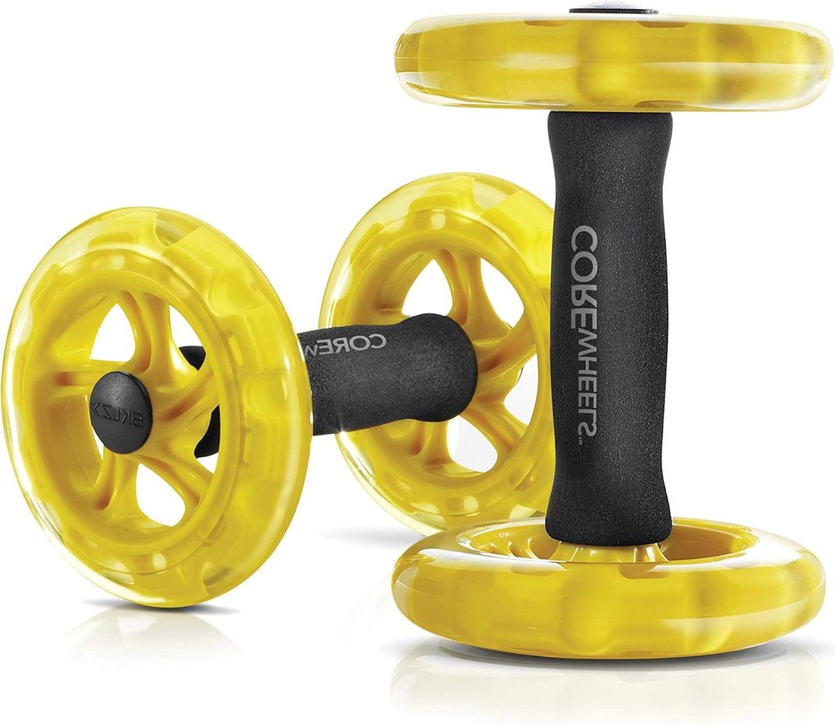 Dynamische kracht- en buiktrainer workout wielen met ergonomische schuimrubberen handgrepen geel-zwart - effectief trainingsapparaat
